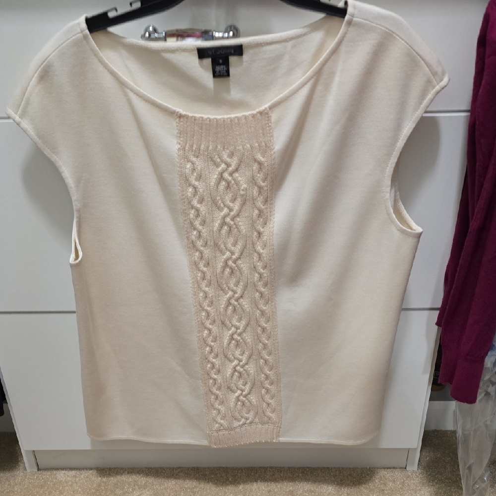 St. John Cream Knit Detail Blouse